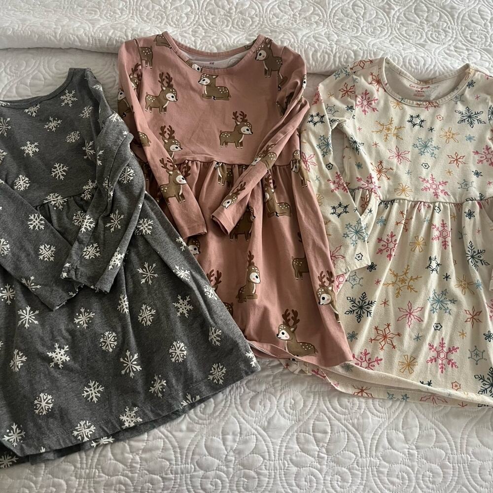Girls holiday Christmas winter three pack bundle long sleeve dresses size 6/7